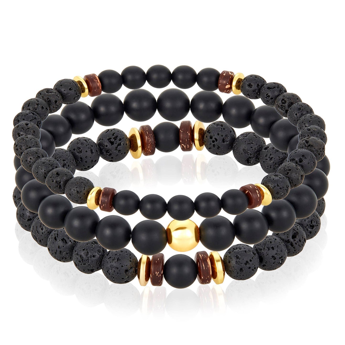 West Coast Jewelry West Coast Jewelry - Natural Stone with Hematite, Lava Bead Bracelet Set of 3: Tiger Eye