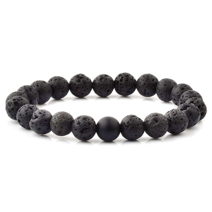 West Coast Jewelry West Coast Jewelry - Natural Stone with Matte Onyx Beaded Stretch Bracelet (10mm): Druzy Agate