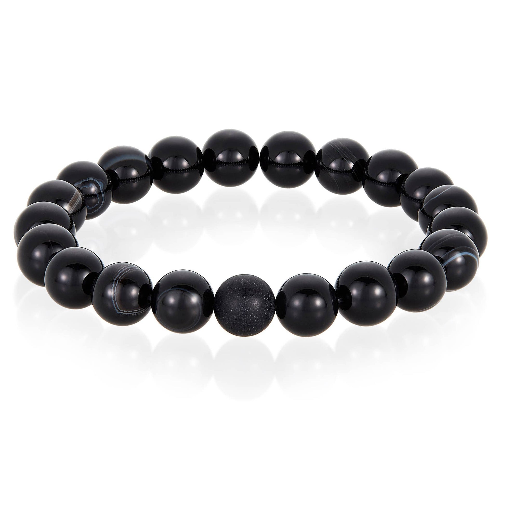 West Coast Jewelry West Coast Jewelry - Natural Stone with Matte Onyx Beaded Stretch Bracelet (10mm): Druzy Agate