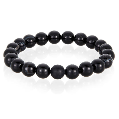 West Coast Jewelry West Coast Jewelry - Natural Stone with Matte Onyx Beaded Stretch Bracelet (10mm): Druzy Agate