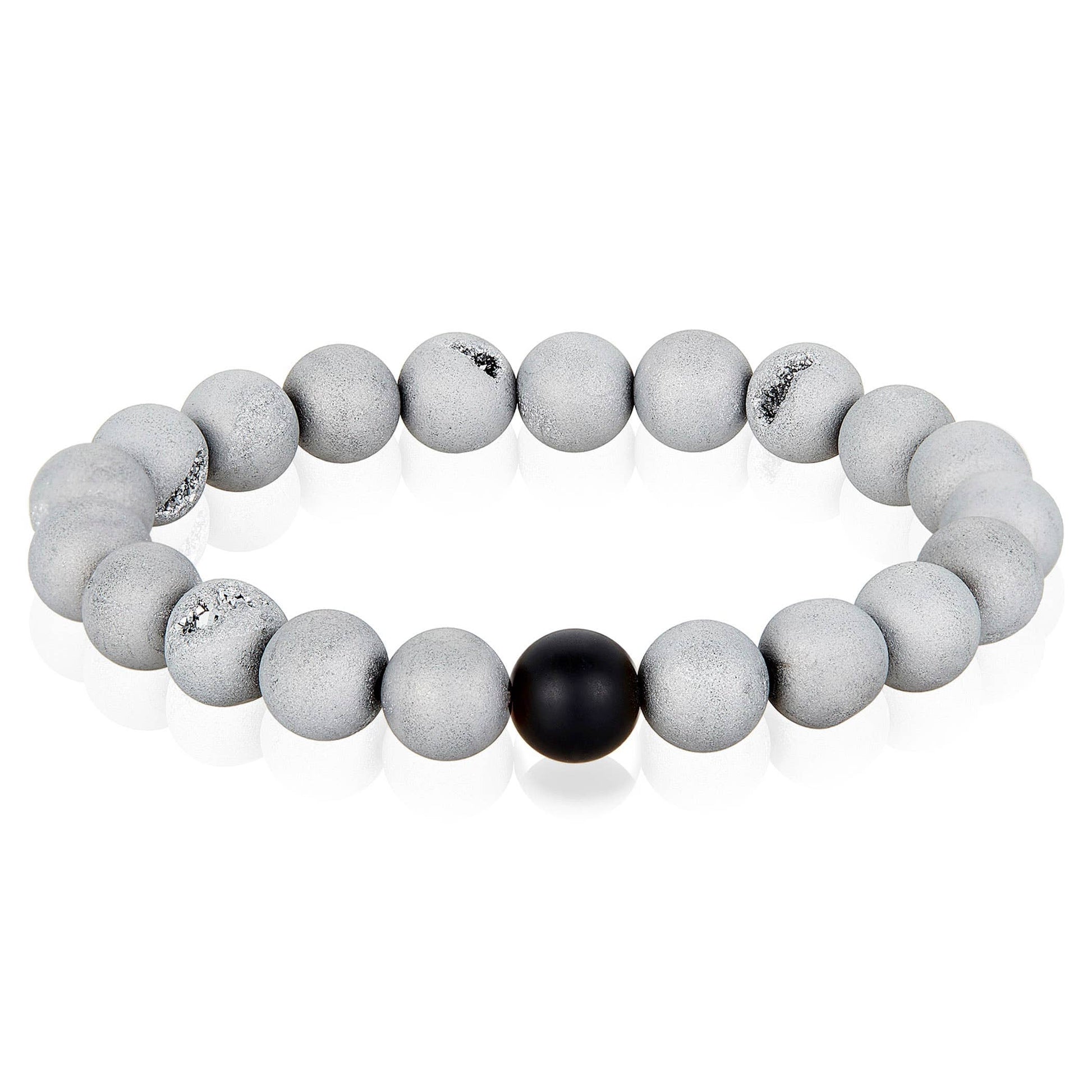 West Coast Jewelry West Coast Jewelry - Natural Stone with Matte Onyx Beaded Stretch Bracelet (10mm): Druzy Agate