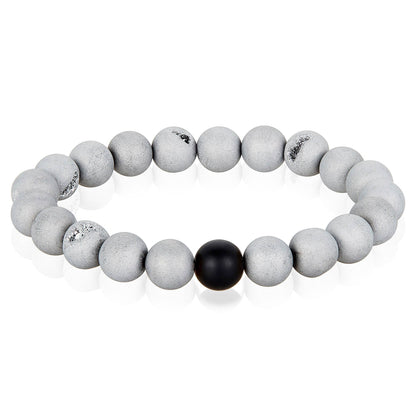 West Coast Jewelry West Coast Jewelry - Natural Stone with Matte Onyx Beaded Stretch Bracelet (10mm): Druzy Agate