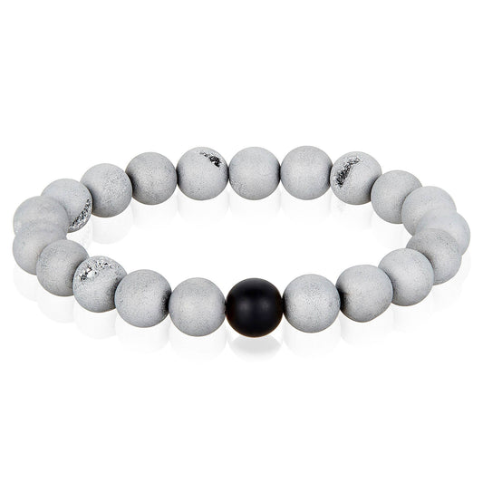 West Coast Jewelry West Coast Jewelry - Natural Stone with Matte Onyx Beaded Stretch Bracelet (10mm): Druzy Agate