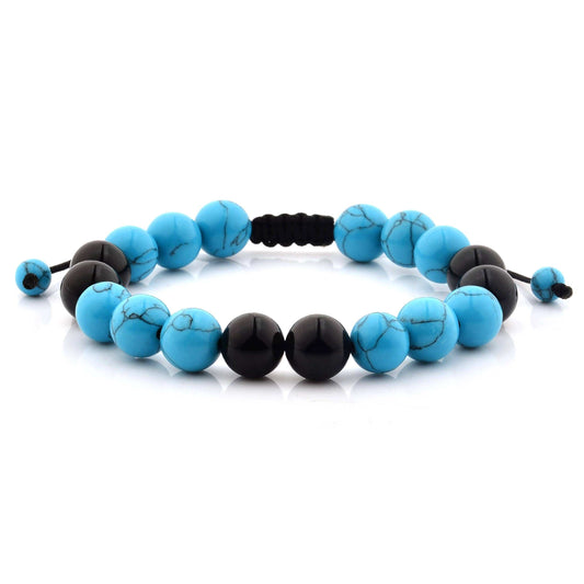 West Coast Jewelry West Coast Jewelry - Polished Dyed Turquoise and Onyx Bead Adjustable Bracelet: Turquoise