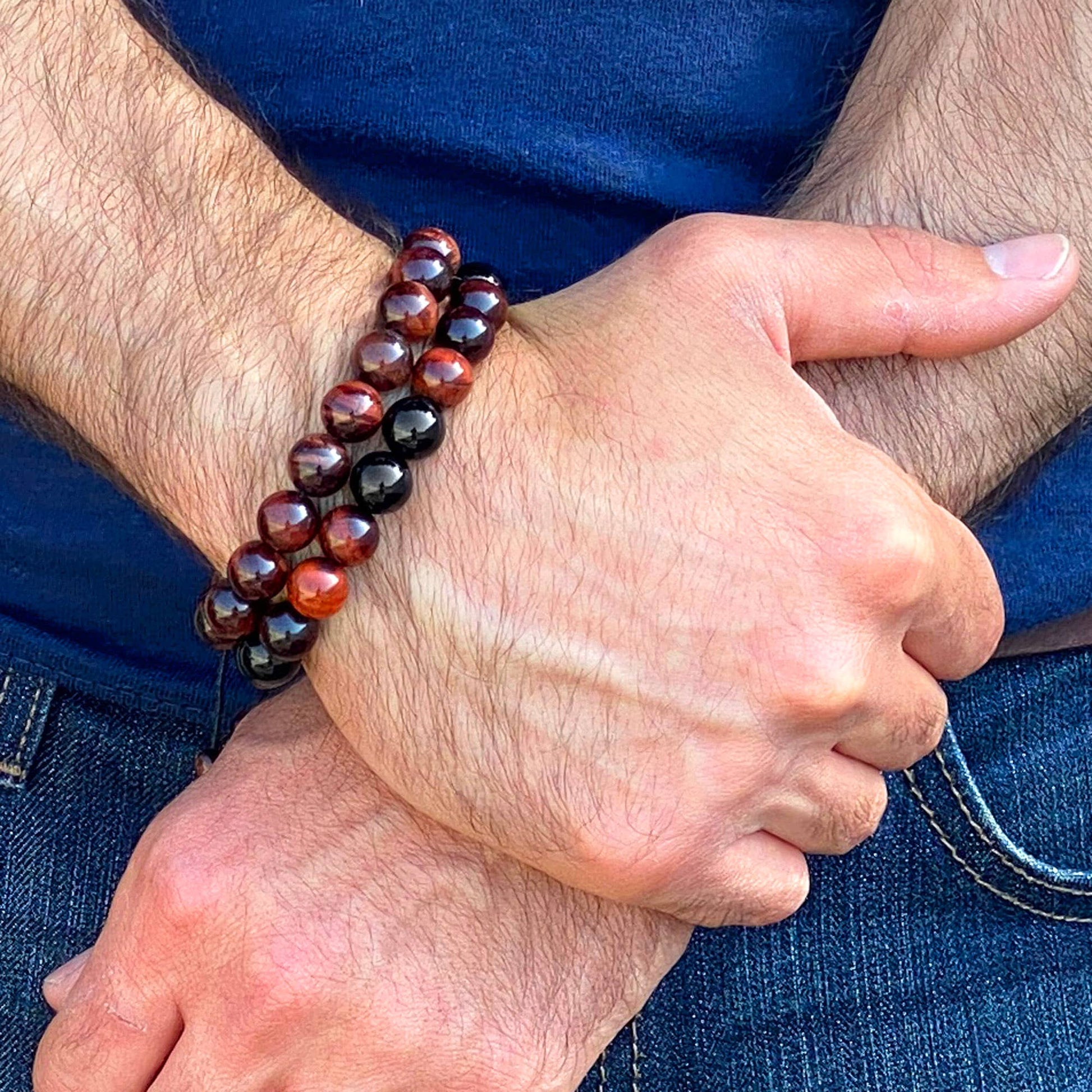 West Coast Jewelry West Coast Jewelry - Polished Natural Stones Bead Adjustable Bracelet: Red Tiger's Eye