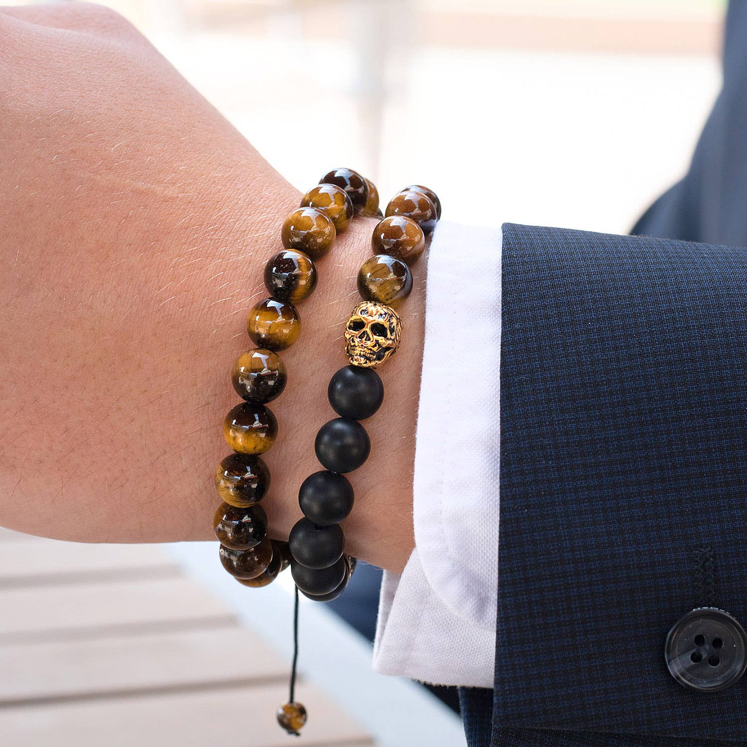 West Coast Jewelry West Coast Jewelry - Polished Natural Stones Bead Adjustable Bracelet: Red Tiger's Eye