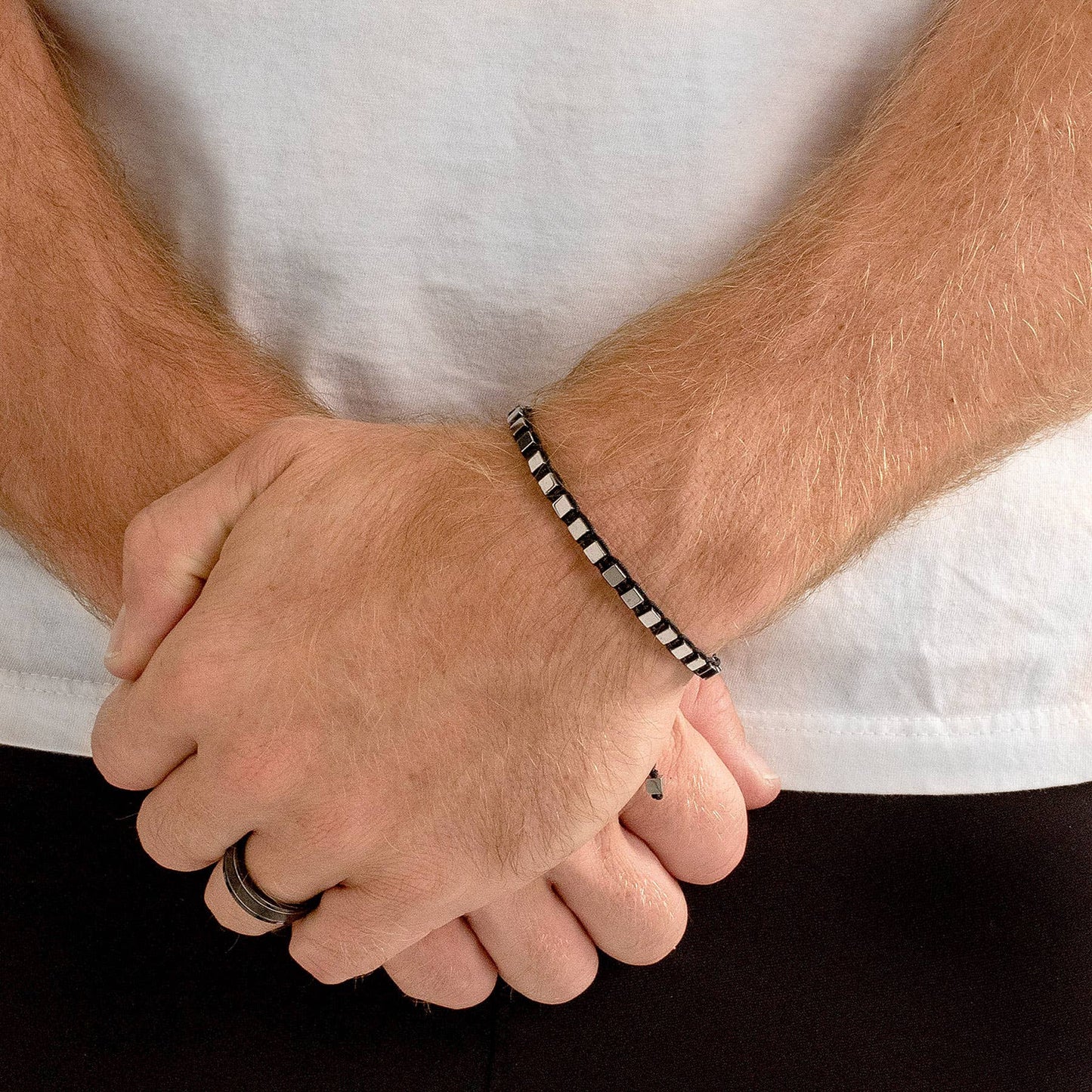 West Coast Jewelry West Coast Jewelry - Small Hematite Cube Stone Adjustable Bracelet - 4mm