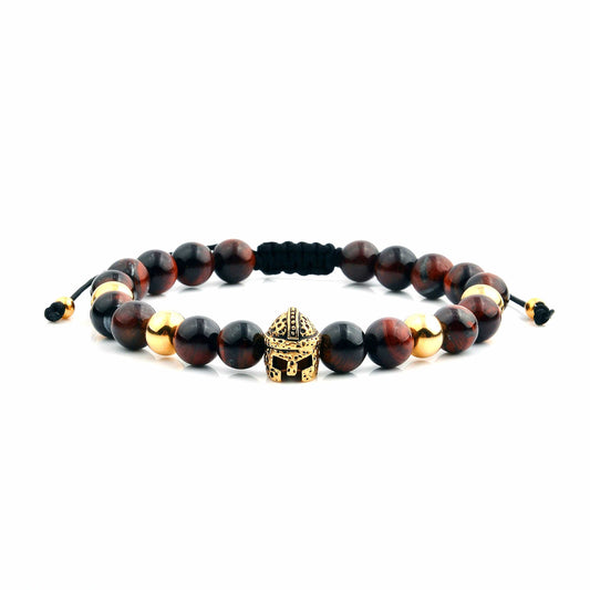West Coast Jewelry West Coast Jewelry - Spartan Helmet Natural Stone Beaded Adjustable Bracelet: Red