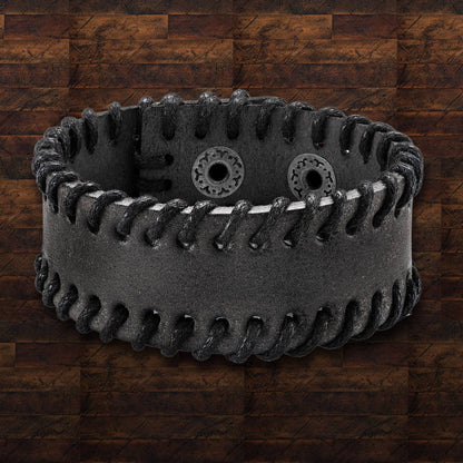 West Coast Jewelry West Coast Jewelry - Stitched Edges Leather Cuff Bracelet: Black