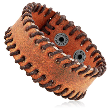 West Coast Jewelry West Coast Jewelry - Stitched Edges Leather Cuff Bracelet: Black