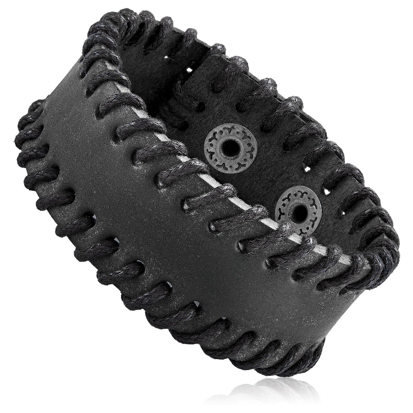 West Coast Jewelry West Coast Jewelry - Stitched Edges Leather Cuff Bracelet: Black