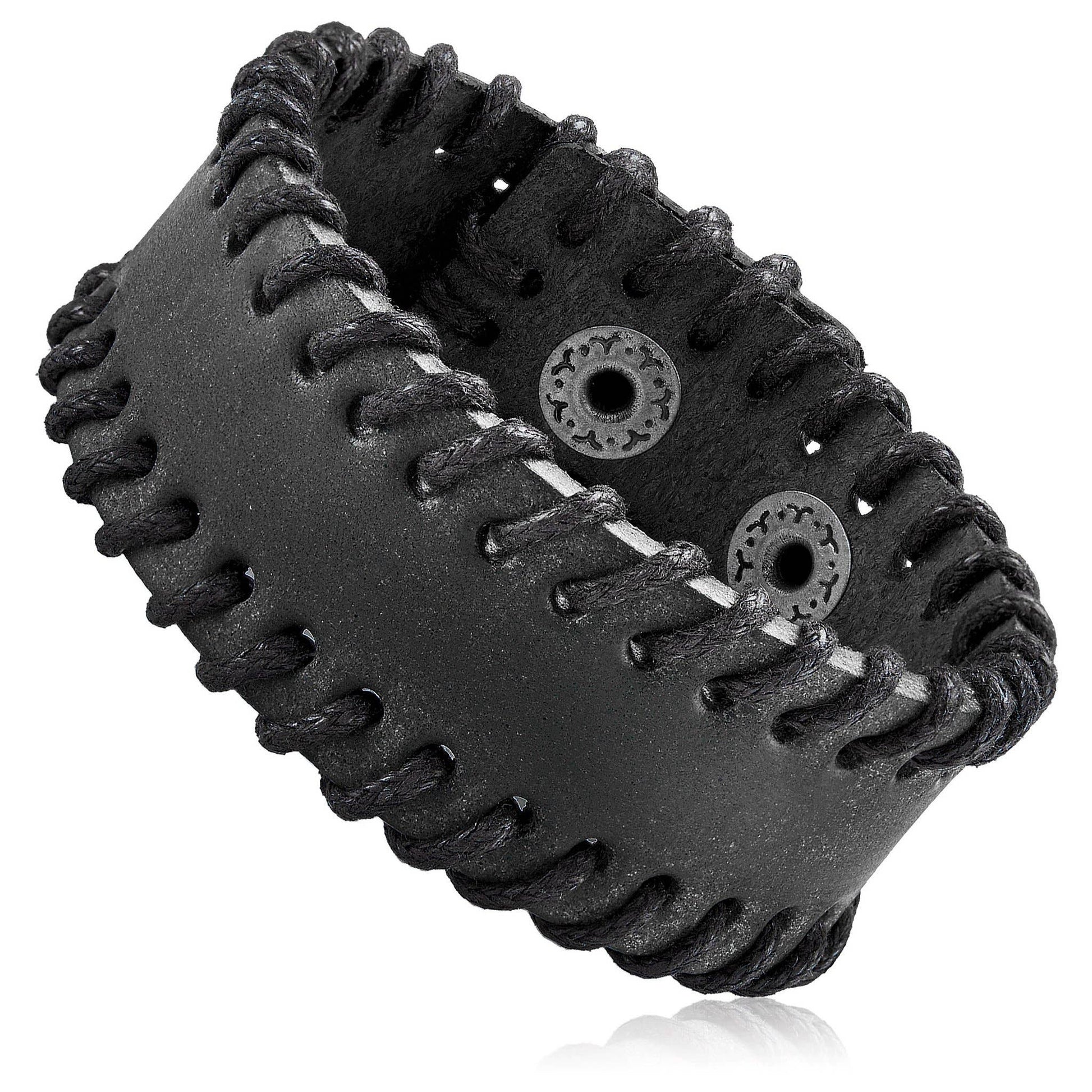 West Coast Jewelry West Coast Jewelry - Stitched Edges Leather Cuff Bracelet: Black