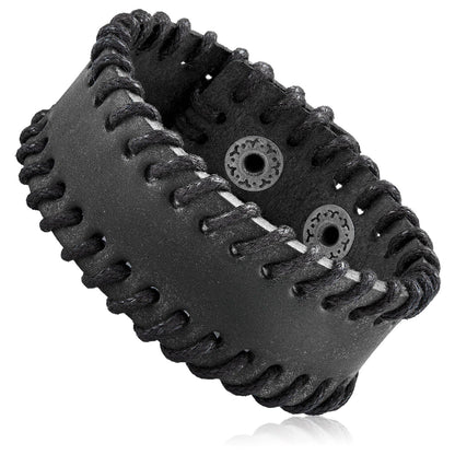 West Coast Jewelry West Coast Jewelry - Stitched Edges Leather Cuff Bracelet: Black
