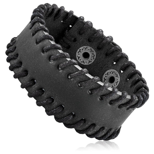 West Coast Jewelry West Coast Jewelry - Stitched Edges Leather Cuff Bracelet: Black