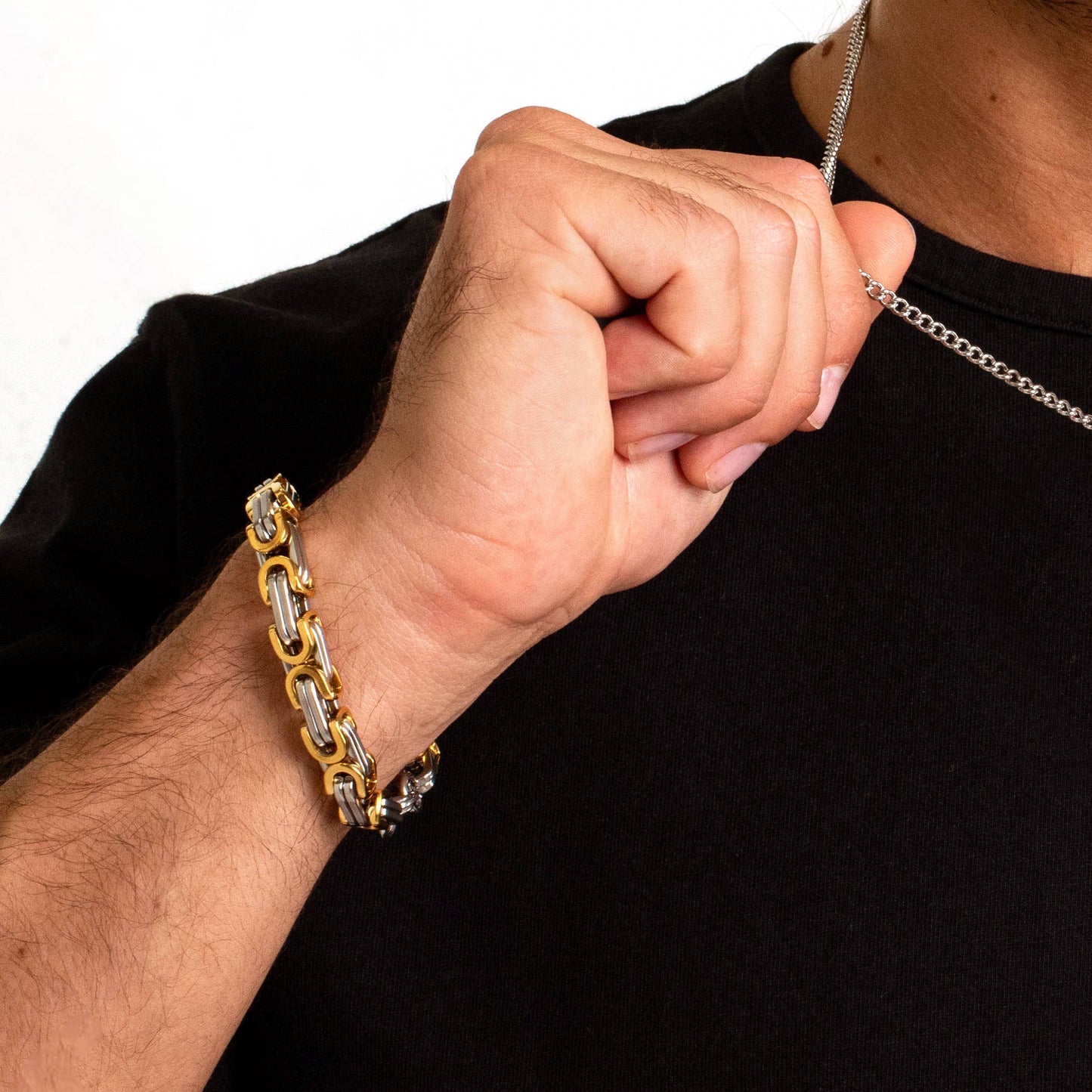 West Coast Jewelry West Coast Jewelry - Two Tone Stainless Steel Byzantine Chain Bracelet