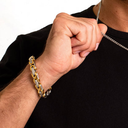 West Coast Jewelry West Coast Jewelry - Two Tone Stainless Steel Byzantine Chain Bracelet