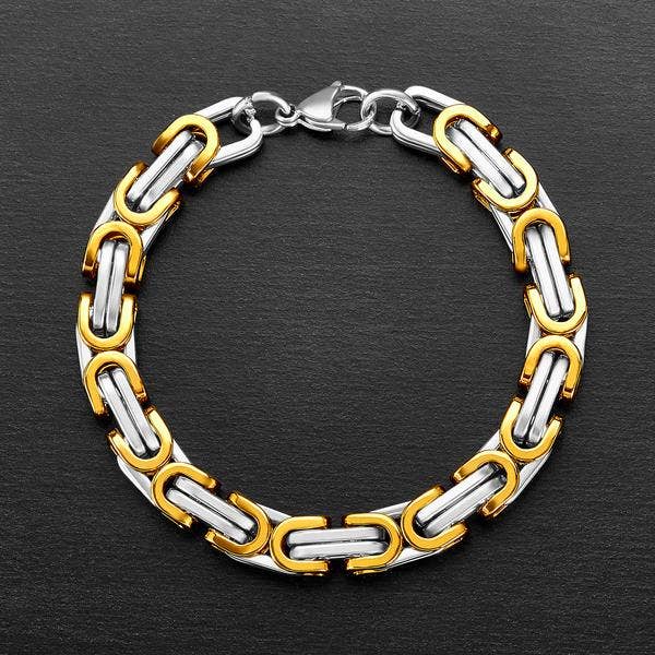 West Coast Jewelry West Coast Jewelry - Two Tone Stainless Steel Byzantine Chain Bracelet