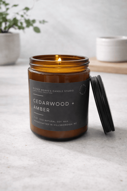 Wicked Weave’s Candle Studio Wicked Weave’s Candle Studio - Cedarwood & Amber Soy Wax Candle (4 options): 2.4 oz Wax Melts
