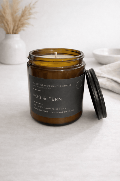 Wicked Weave’s Candle Studio Wicked Weave’s Candle Studio - Fog and Fern Soy Wax Candle (4 Size Options): 8 oz Jar Candle