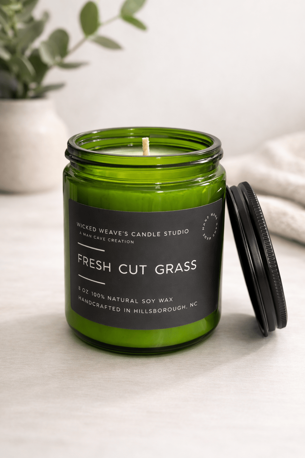 Wicked Weave’s Candle Studio Wicked Weave’s Candle Studio - Fresh Cut Grass Soy Wax Candle (4 Size Options): 8 oz Candle