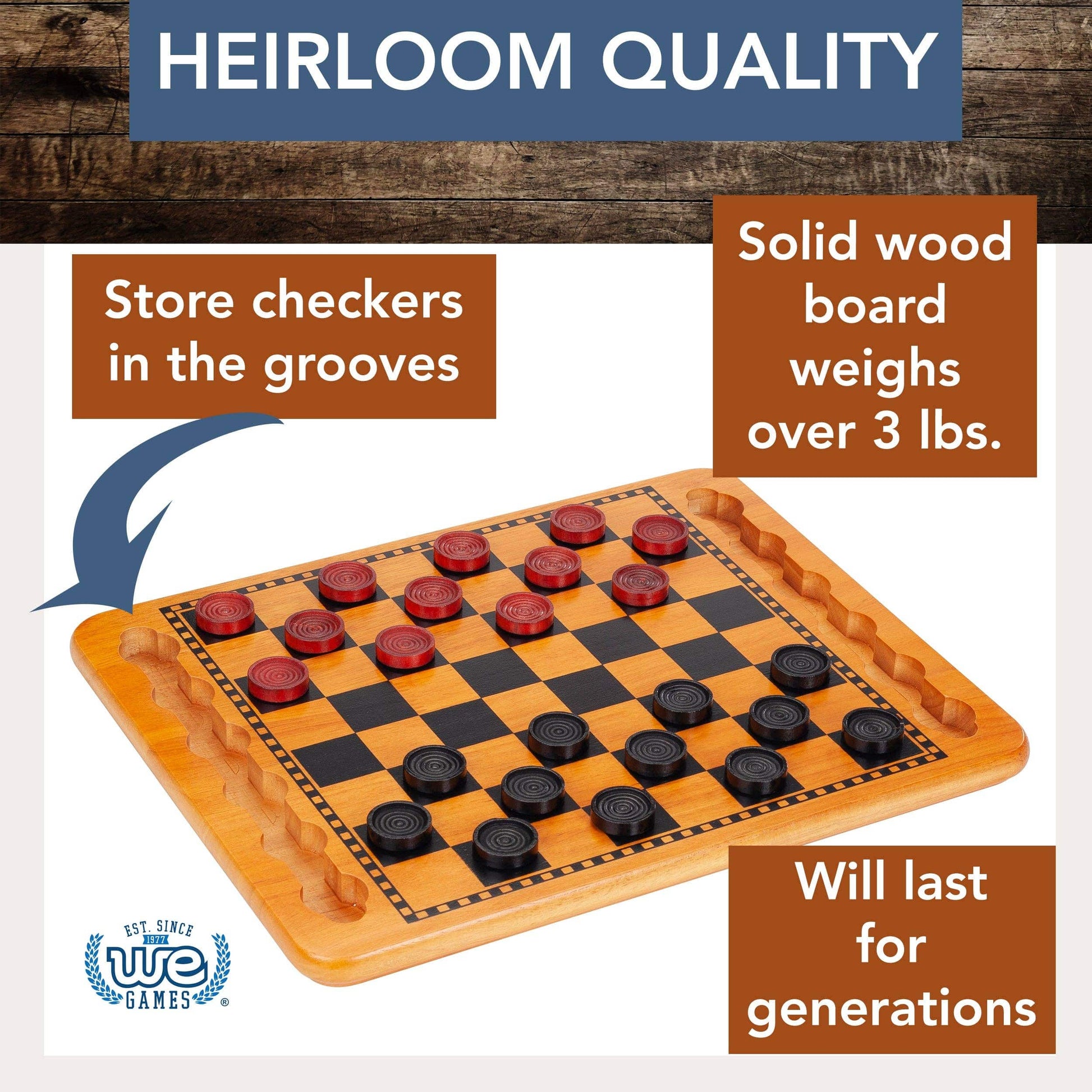Wood Expressions Wood Expressions - 14.5 in. Red and Black Solid Wood Checkers Set