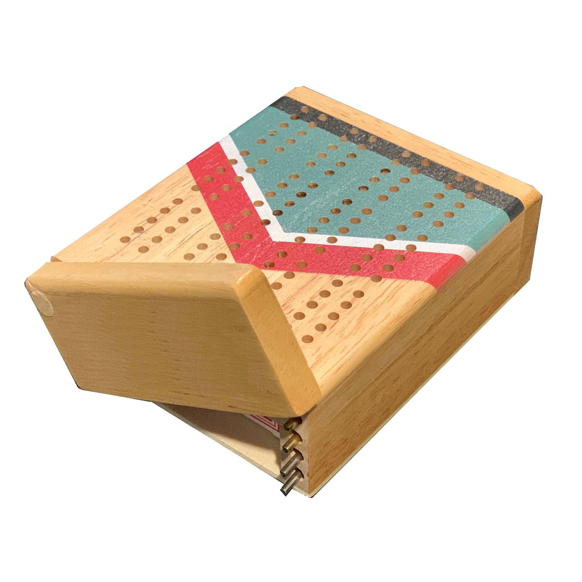 Wood Expressions Wood Expressions - Mini Travel Cribbage Set - Nautical Print - Wood, 2 Track