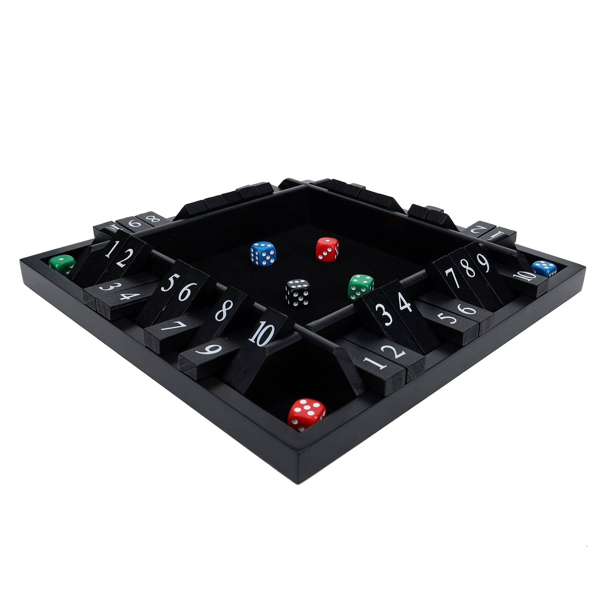 Wood Expressions Wood Expressions - Pacific Shore Games 4 Player Shut the Box Dice Board Game with Black Stained Wood - 12 in.: Black Stained / 12 inches