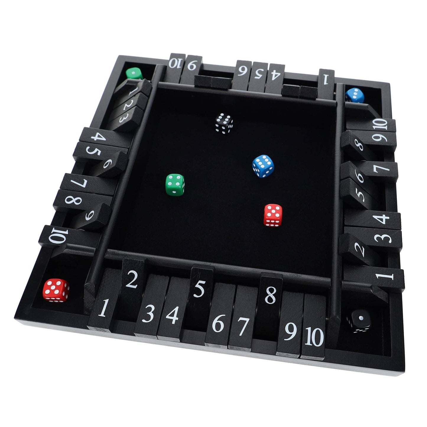 Wood Expressions Wood Expressions - Pacific Shore Games 4 Player Shut the Box Dice Board Game with Black Stained Wood - 12 in.: Black Stained / 12 inches