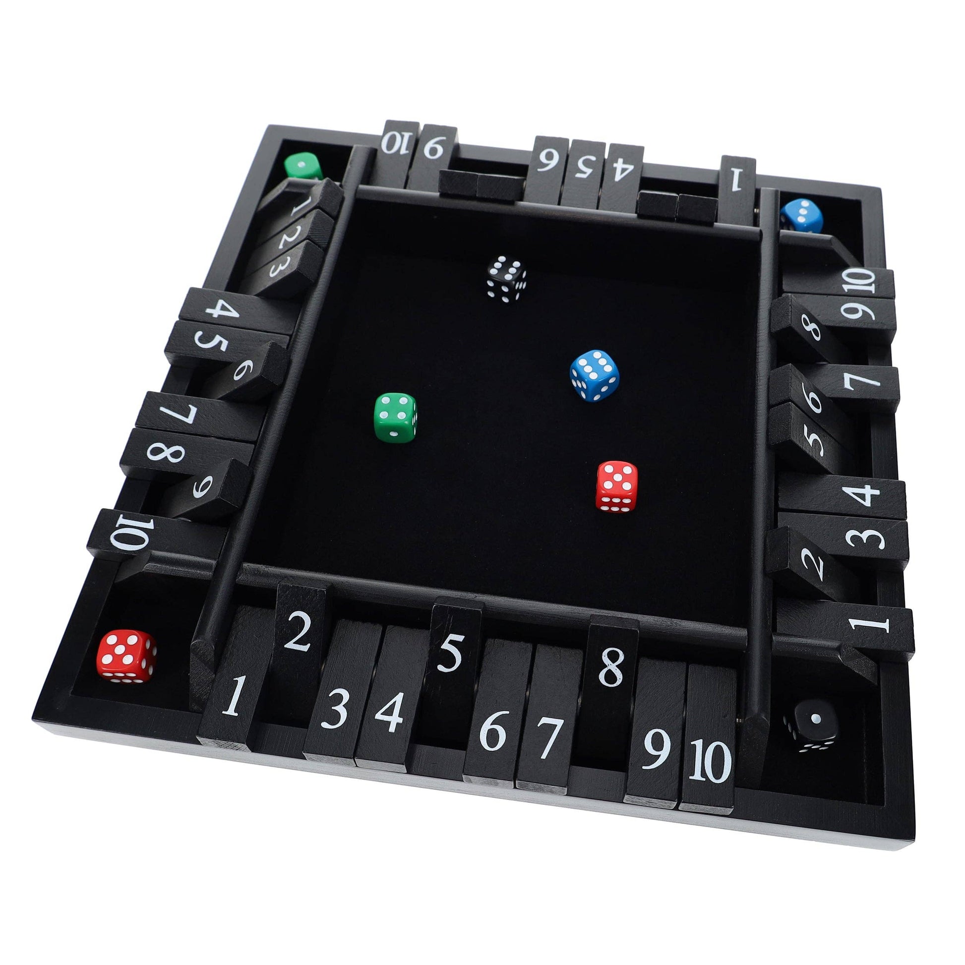 Wood Expressions Wood Expressions - Pacific Shore Games 4 Player Shut the Box Dice Board Game with Black Stained Wood - 12 in.: Black Stained / 12 inches