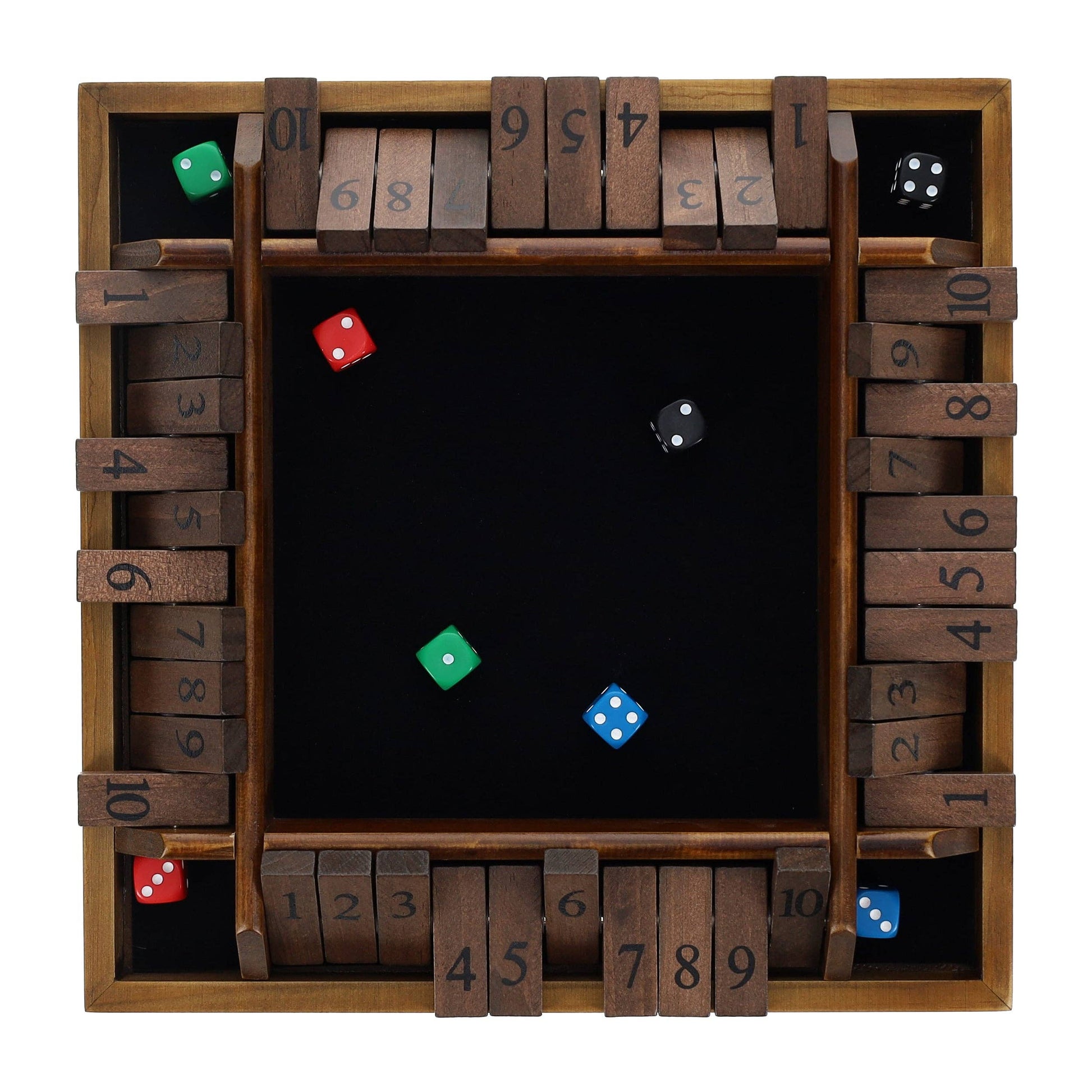 Wood Expressions Wood Expressions - Pacific Shore Games 4 Player Shut the Box Dice Board Game with Walnut Stained Wood - 12 in.: Walnut Stained / 12 inches