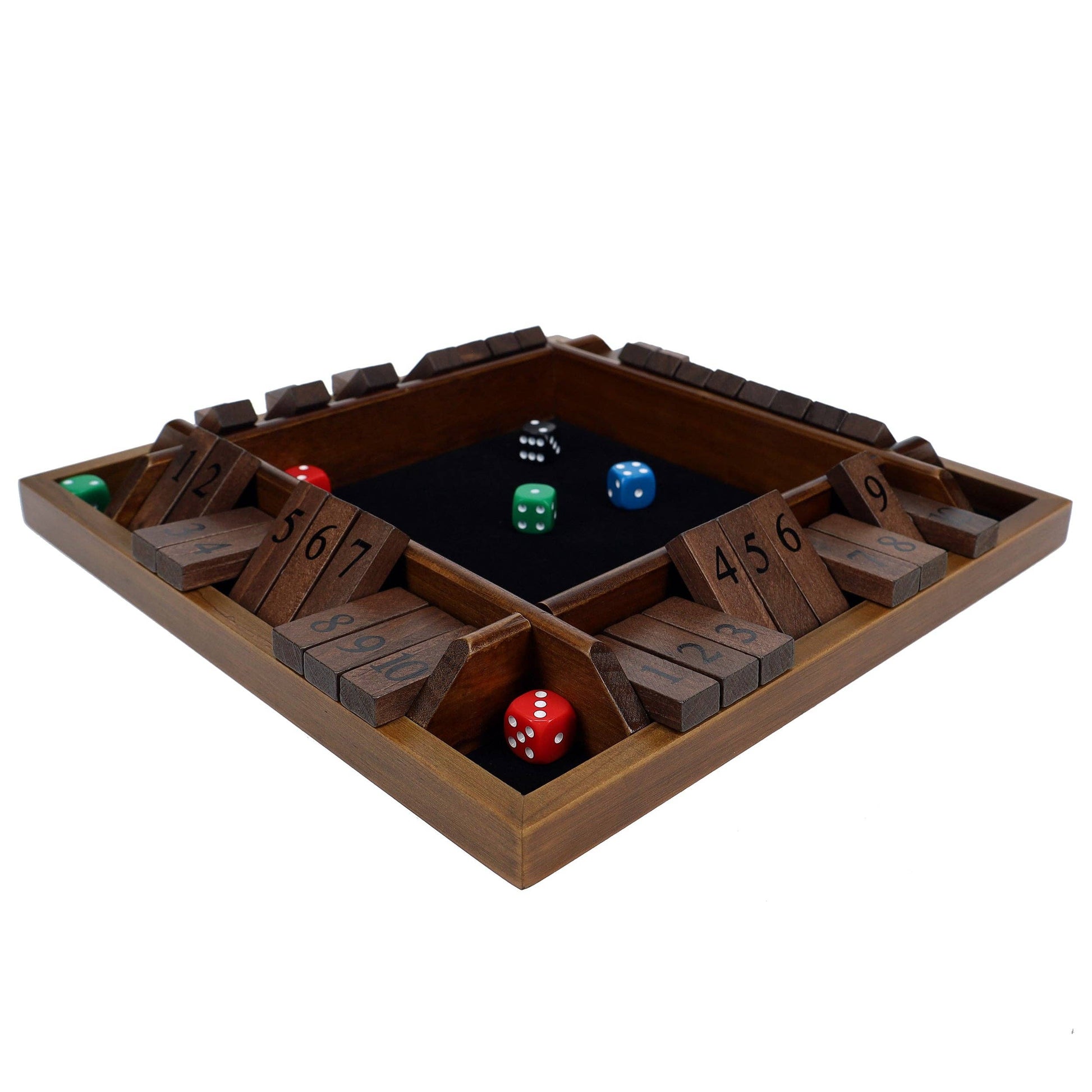 Wood Expressions Wood Expressions - Pacific Shore Games 4 Player Shut the Box Dice Board Game with Walnut Stained Wood - 12 in.: Walnut Stained / 12 inches