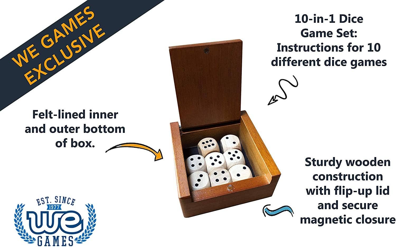 Wood Expressions Wood Expressions - Wooden Dice Box and 8 Wooden Dice