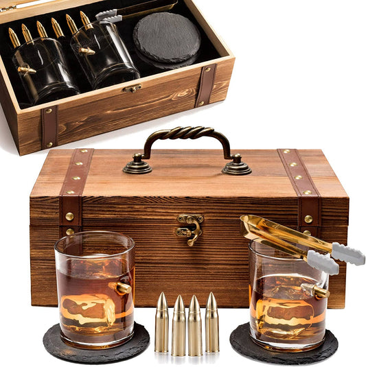 Bezrat Drinkware Gift Set Whiskey Glasses & Stones Unique 10 Piece Gift Set in Gift Box