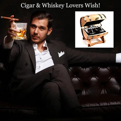 Bezrat Whisky Barrel Gift Set Whiskey Glasses and Accessories In Whiskey Barrel Gift Box