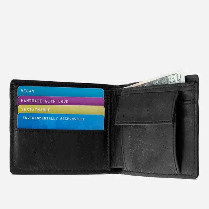 Corkor RFID Wallet Black BLACK - RFID Blocking - Cork Wallet With Coin Pocket - (Vegan)