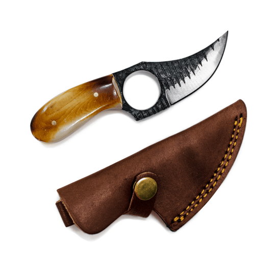 Titan International Knives Carbon Steel Skinning Blade with Burnt Bone Handle and Leather Sheath