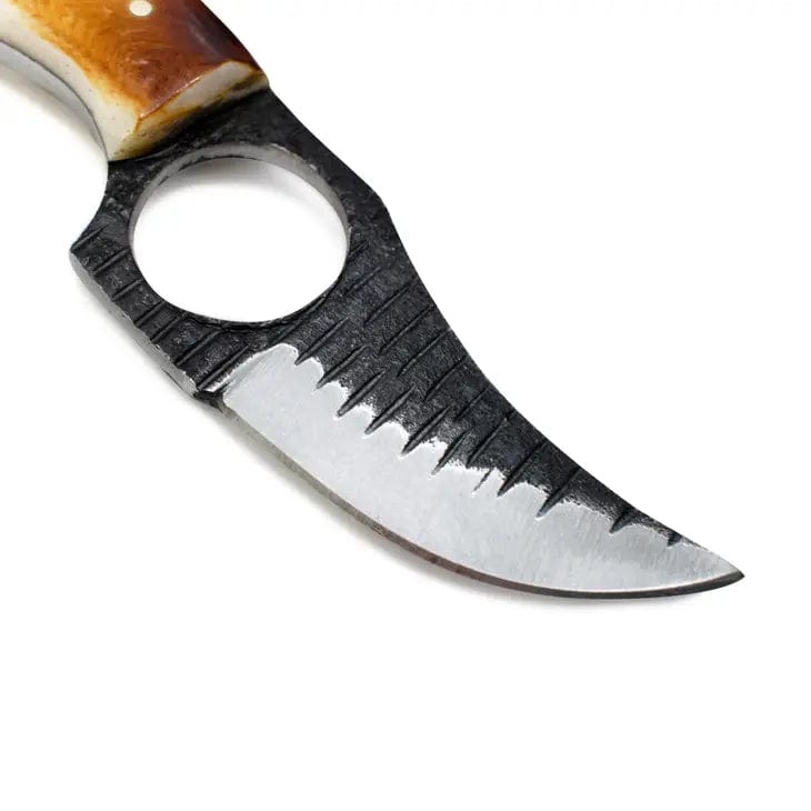 Titan International Knives Carbon Steel Skinning Blade with Burnt Bone Handle and Leather Sheath