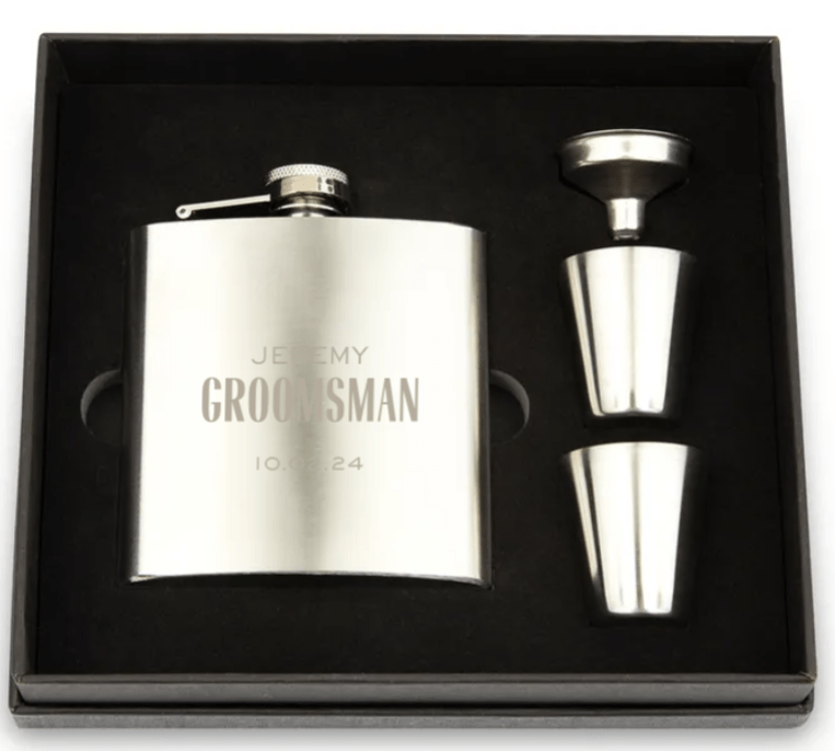 Weddingstar Inc. Drinkware Gift Set Silver Stainless Steel Hip Flask Groomsman Gift Box Set