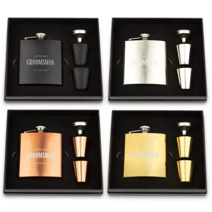 Weddingstar Inc. Drinkware Gift Set Silver Stainless Steel Hip Flask Groomsman Gift Box Set